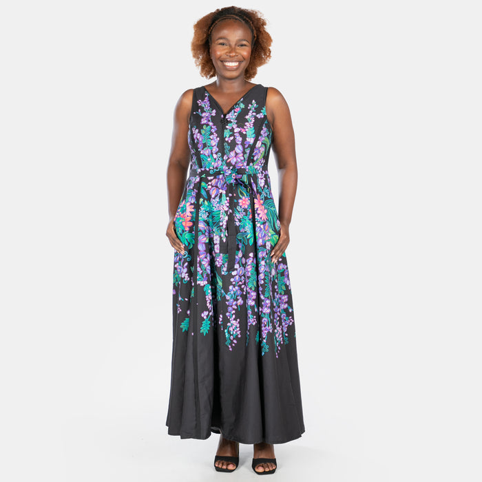 Ladies' Floral Bridgerton Dress - Black