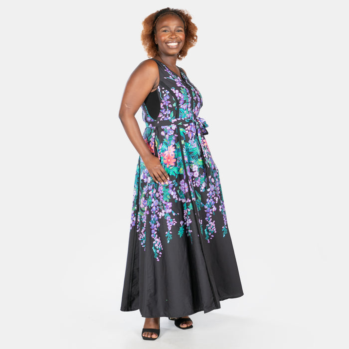Ladies' Floral Bridgerton Dress - Black