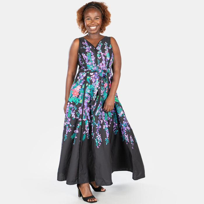 Ladies' Floral Bridgerton Dress - Black