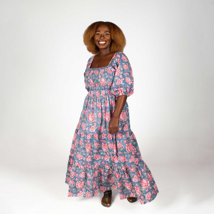 Ladies' Floral Smocking Dress - Pink