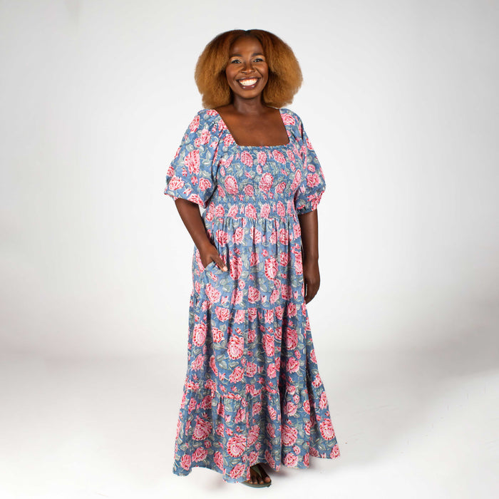 Ladies' Floral Smocking Dress - Pink