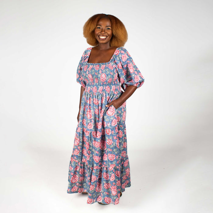 Ladies' Floral Smocking Dress - Pink