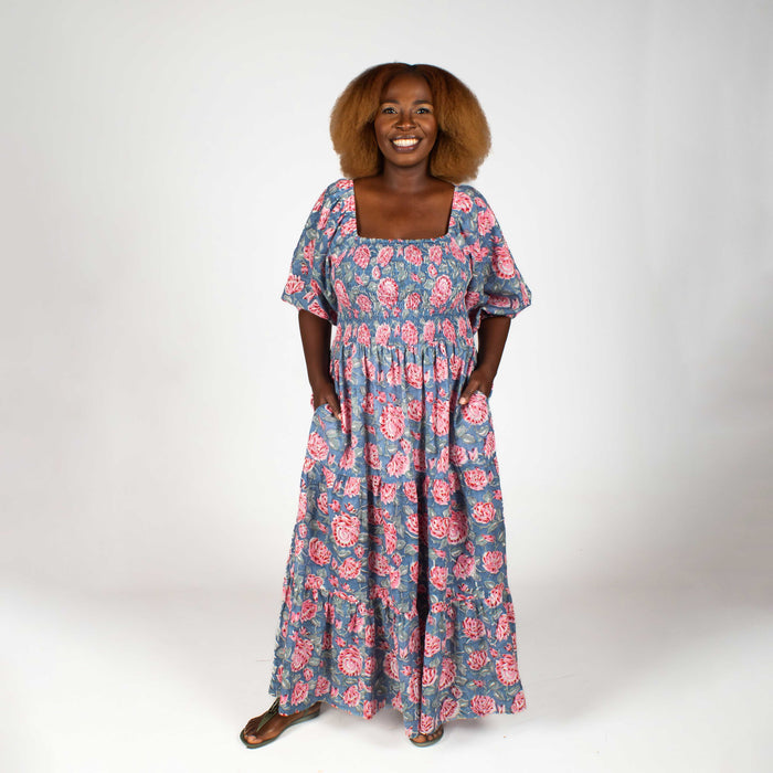 Ladies' Floral Smocking Dress - Pink