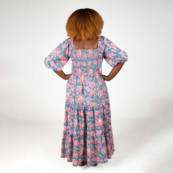 Ladies' Floral Smocking Dress - Pink