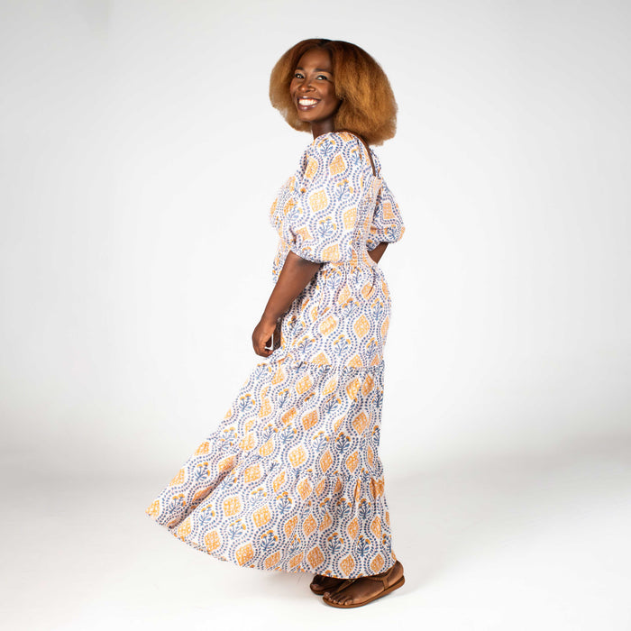 Ladies' Floral Smocking Dress - Stone