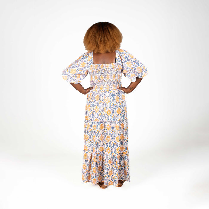 Ladies' Floral Smocking Dress - Stone