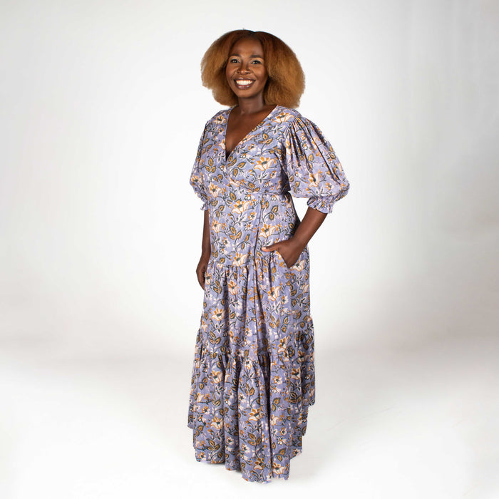 Ladies' Floral Wrap Dress - Sky