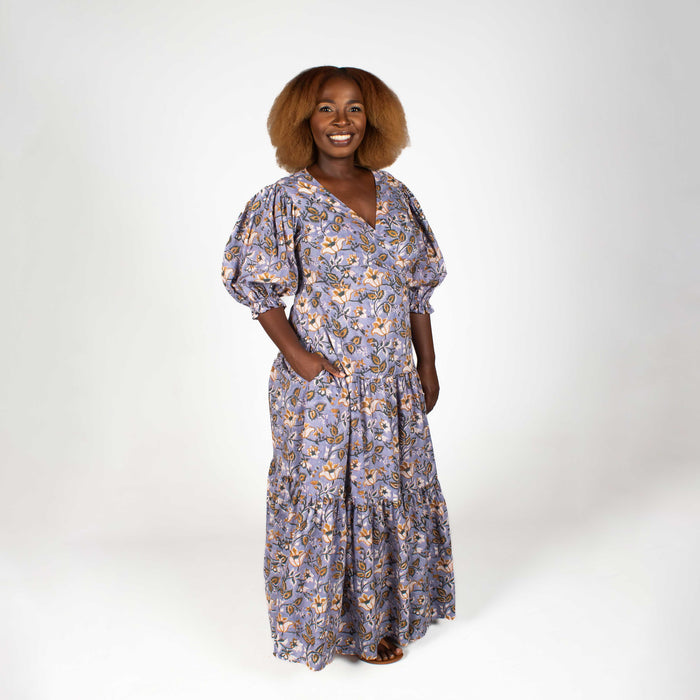 Ladies' Floral Wrap Dress - Sky