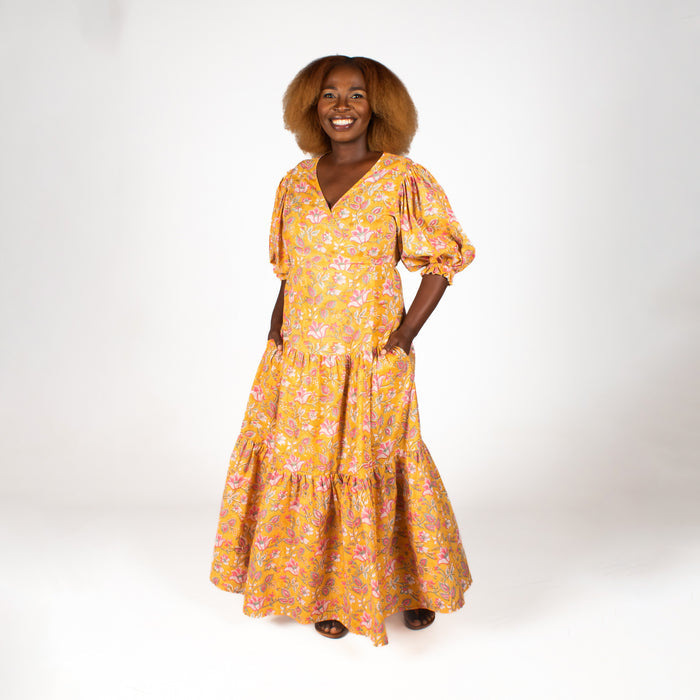 Ladies' Floral Wrap Dress - Yellow