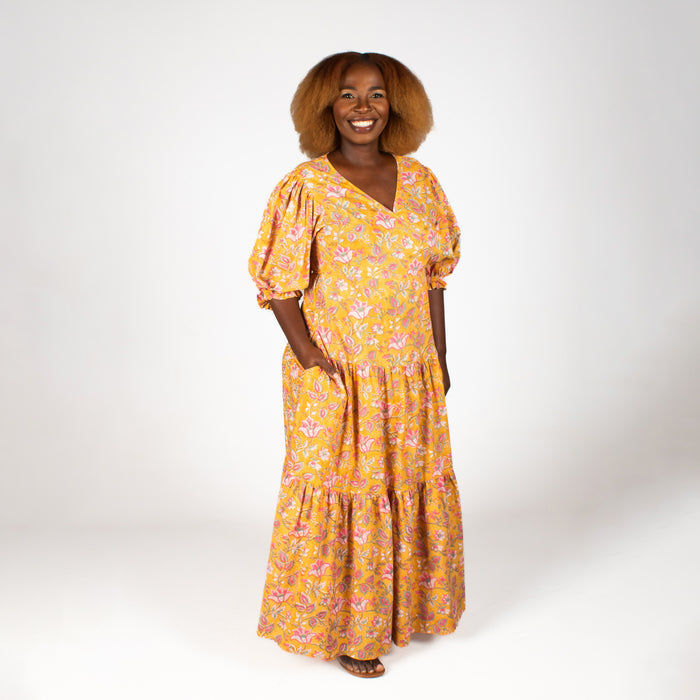 Ladies' Floral Wrap Dress - Yellow