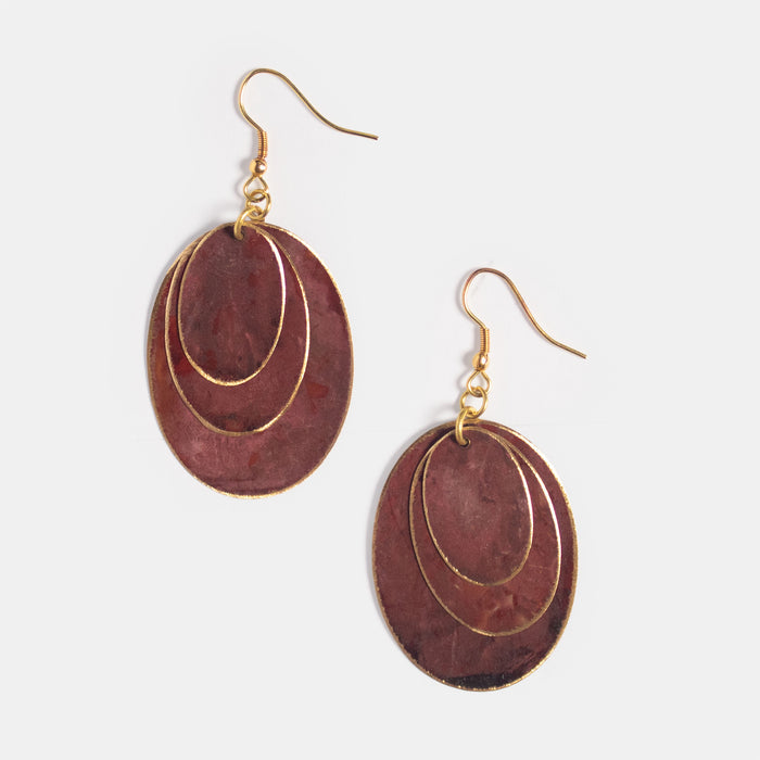 Ladies' Jewel Oval Earrings - Red