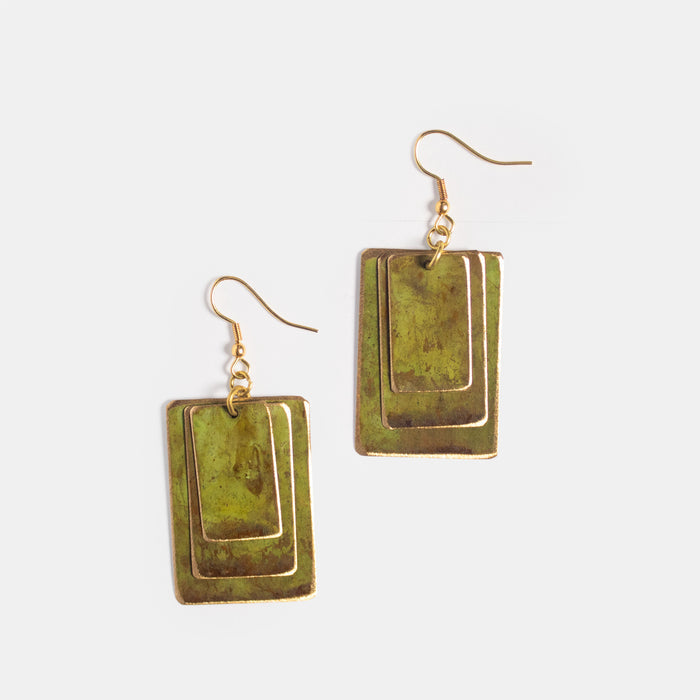 Ladies' Jewel Rectangle Earrings - Olive