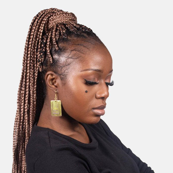 Ladies' Jewel Rectangle Earrings - Olive