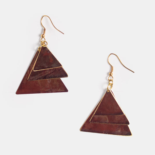 Ladies Jewel Triangle Earrings - Red