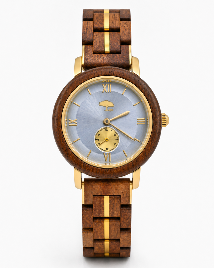Ladies Koa Wood Watch - Blue Face