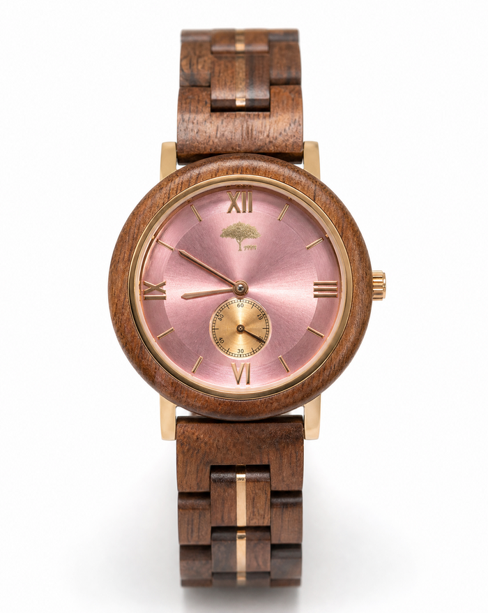 Ladies Koa Wood Watch - Pink Face