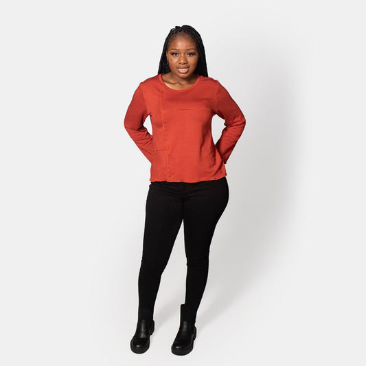 Ladies' Long Sleeve Willow Block Top - Rust