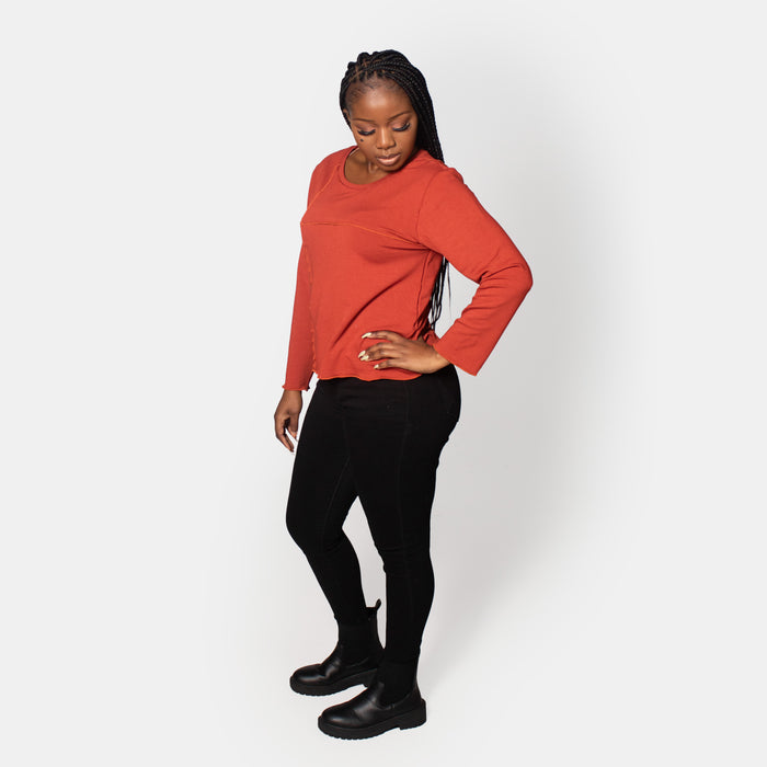 Ladies' Long Sleeve Willow Block Top - Rust