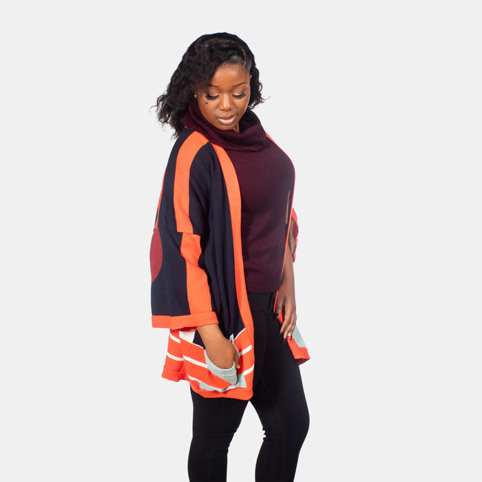 Ladies' Multi Stripe Cardi - Coral