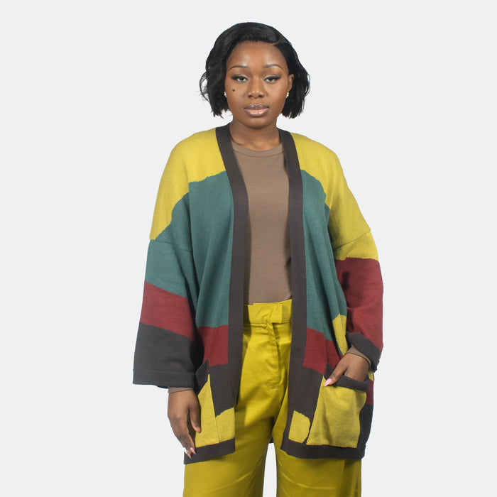 Ladies' Multi Stripe Cardi - Teal