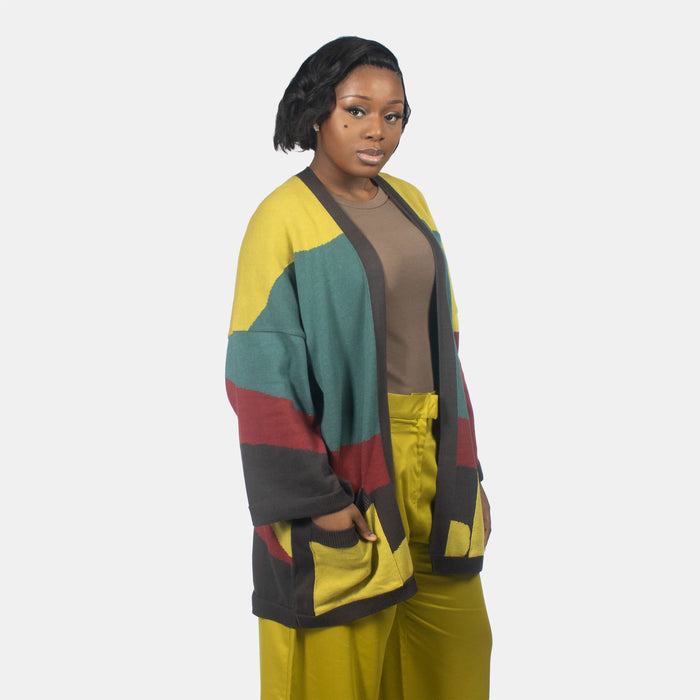 Ladies' Multi Stripe Cardi - Teal