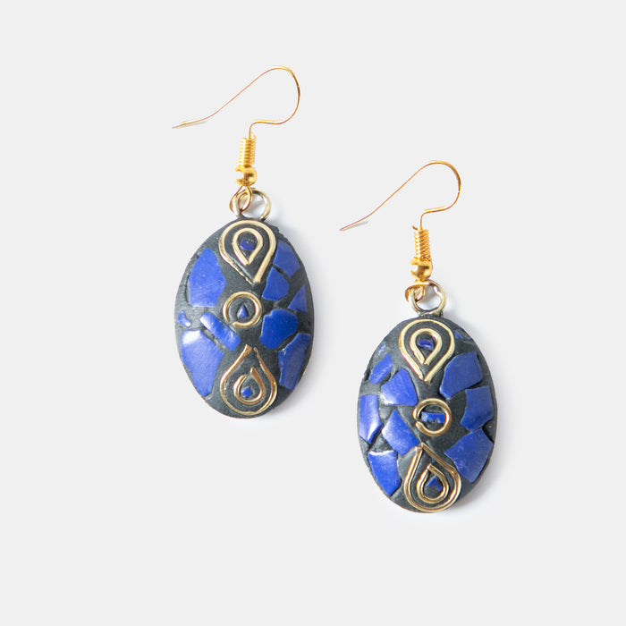 Ladies' Oval Mosaic Earrings - Blue