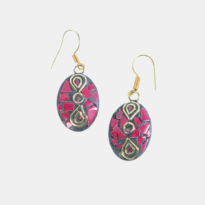 Ladies' Oval Mosaic Earrings - Pink