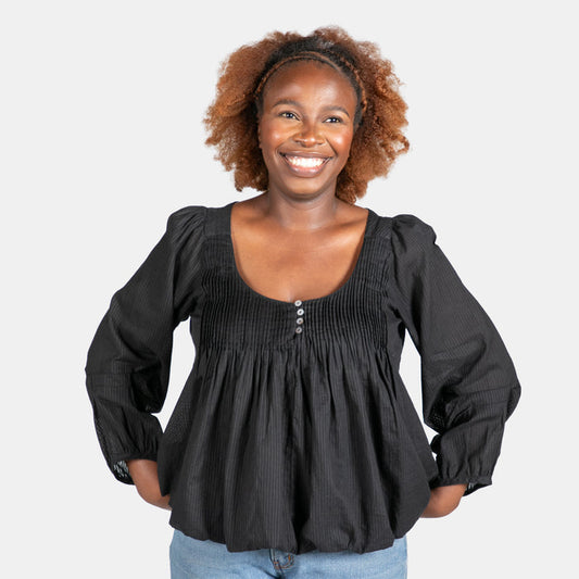 Ladies' Pintuck Balloon Top - Black