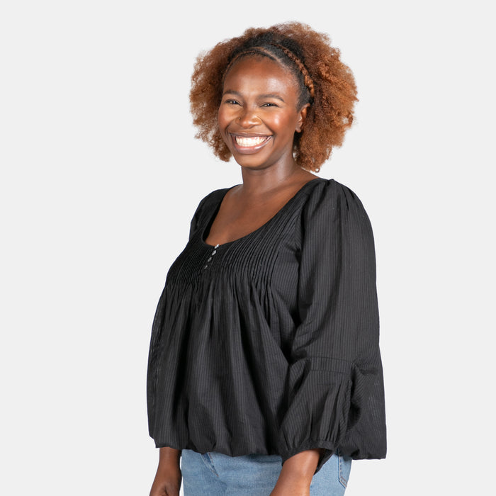 Ladies' Pintuck Balloon Top - Black