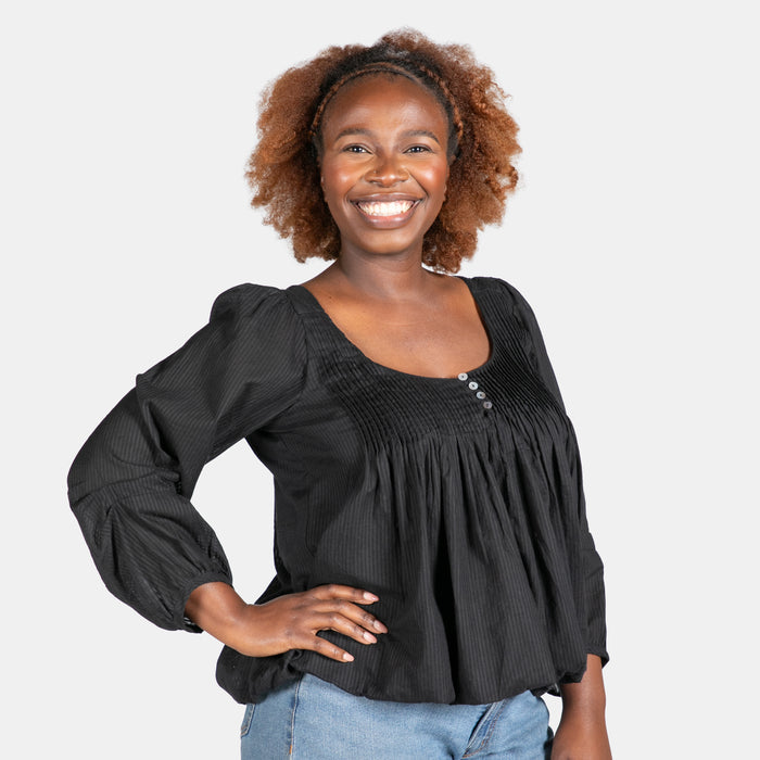Ladies' Pintuck Balloon Top - Black