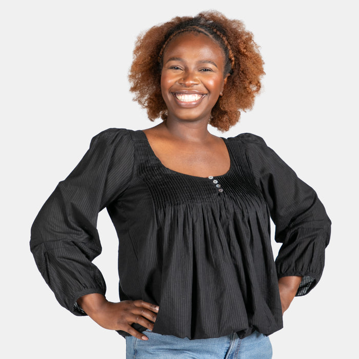 Ladies' Pintuck Balloon Top - Black