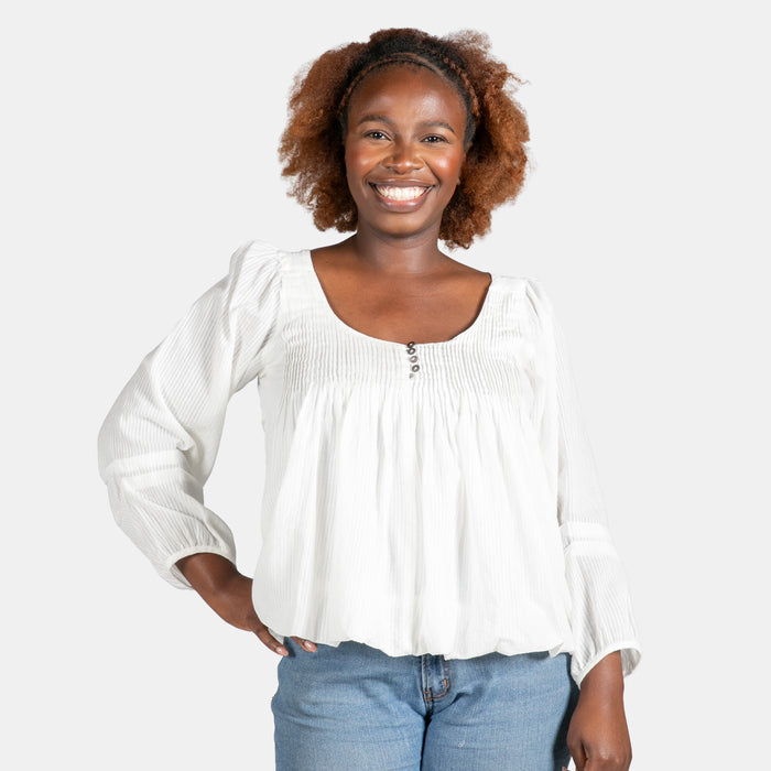 Ladies' Pintuck Balloon Top - Cream