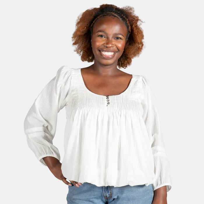 Ladies' Pintuck Balloon Top - Cream