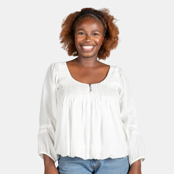 Ladies' Pintuck Balloon Top - Cream