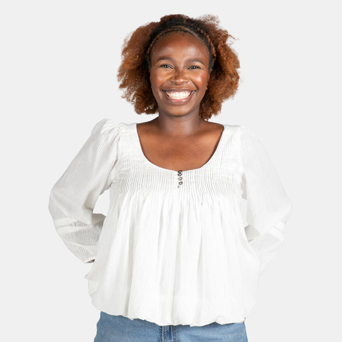 Ladies' Pintuck Balloon Top - Cream