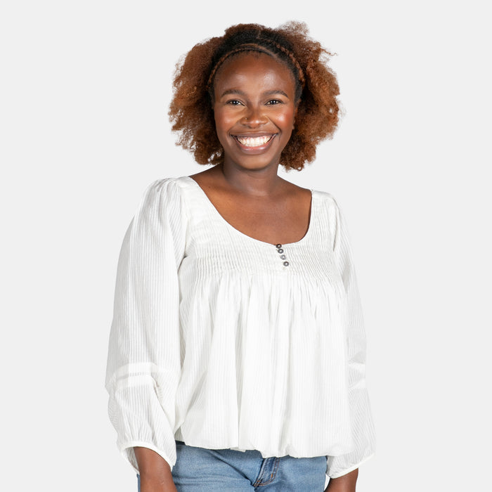 Ladies' Pintuck Balloon Top - Cream