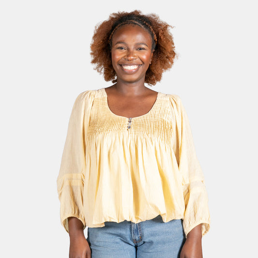 Ladies' Pintuck Balloon Top - Stone