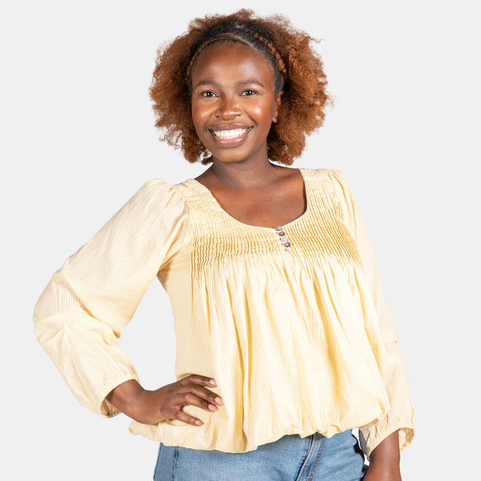 Ladies' Pintuck Balloon Top - Stone
