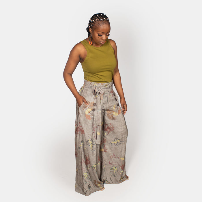 Ladies' Printed 6 Button Pants - Grey