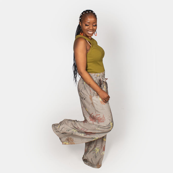 Ladies' Printed 6 Button Pants - Grey