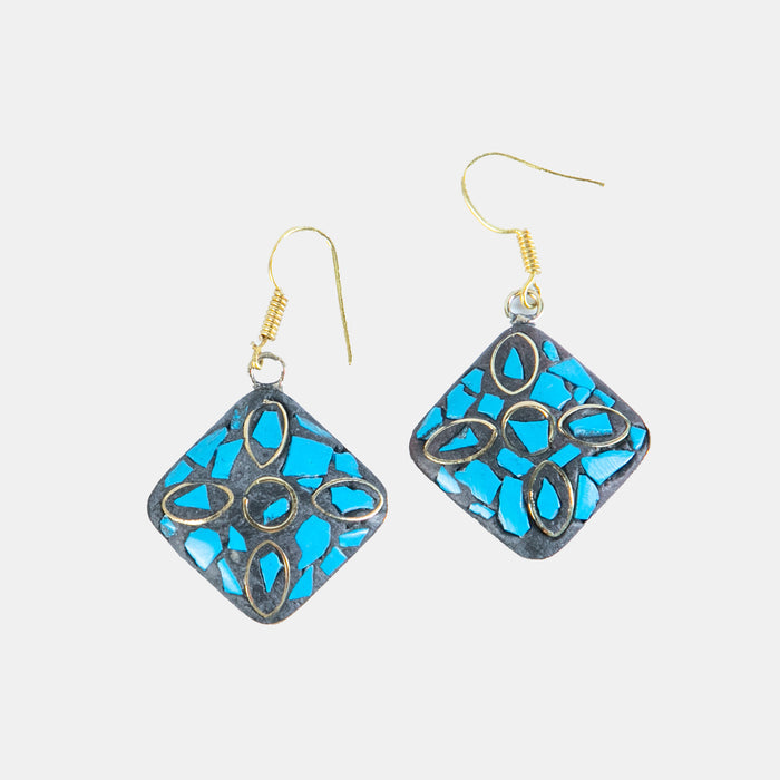 Ladies' Square Mosaic Earrings - Blue