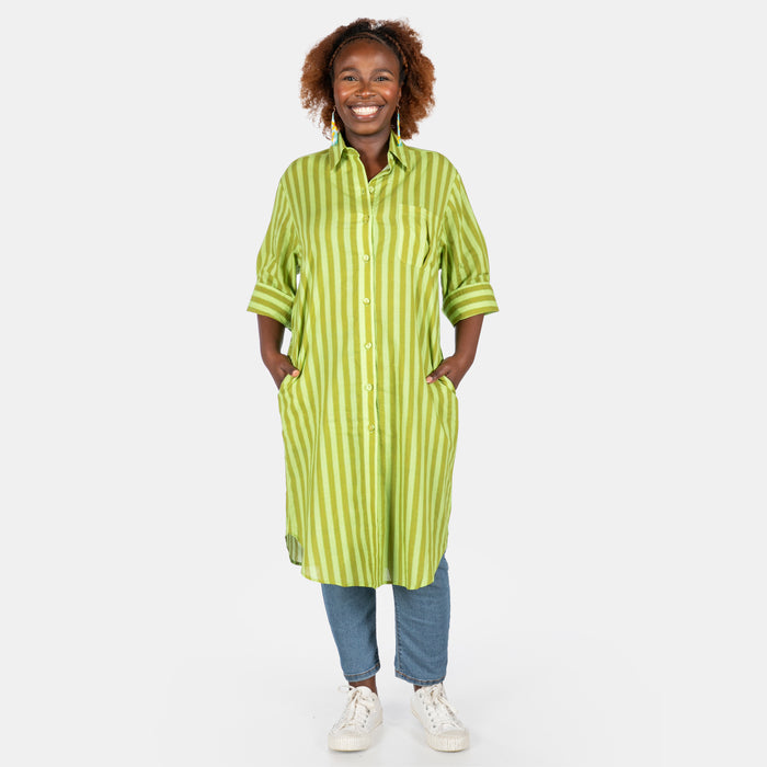 Ladies' Stripe Shirt Dress - Olive