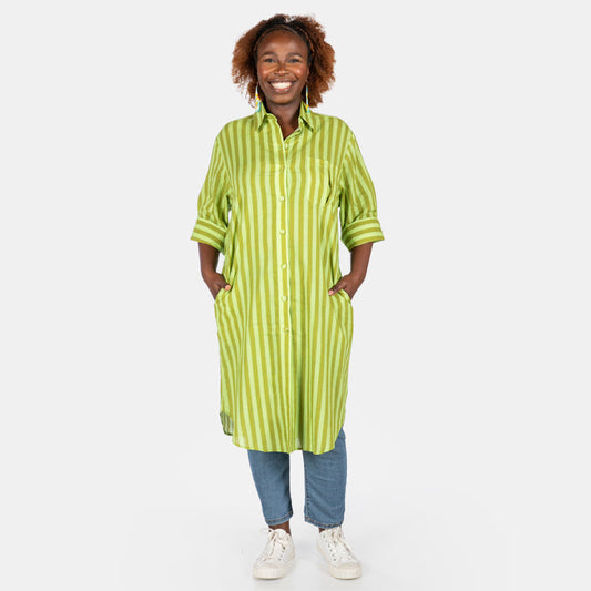 Ladies' Stripe Shirt Dress - Olive