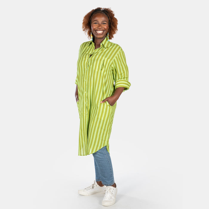 Ladies' Stripe Shirt Dress - Olive
