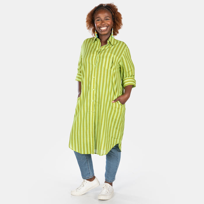 Ladies' Stripe Shirt Dress - Olive