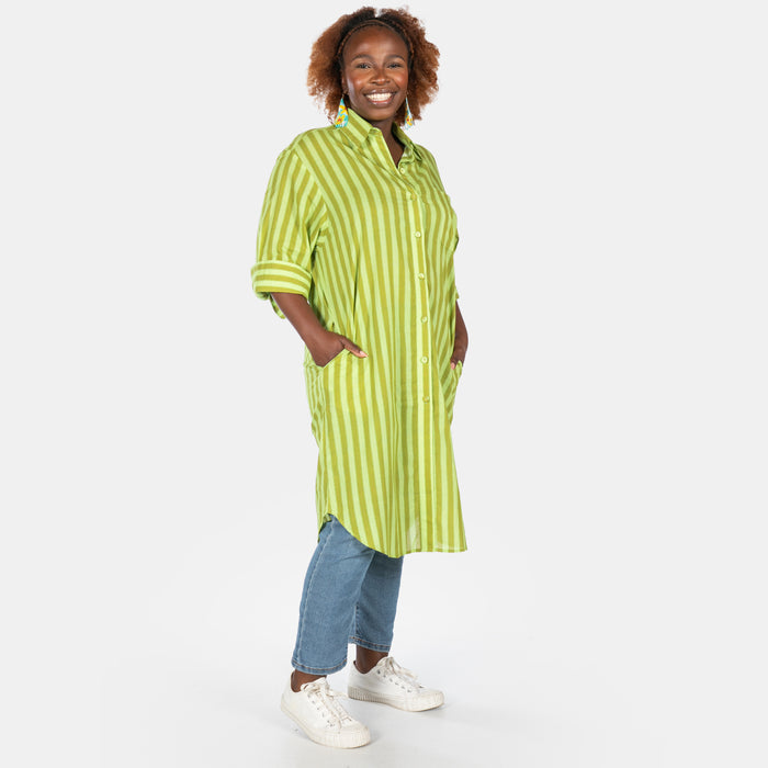 Ladies' Stripe Shirt Dress - Olive