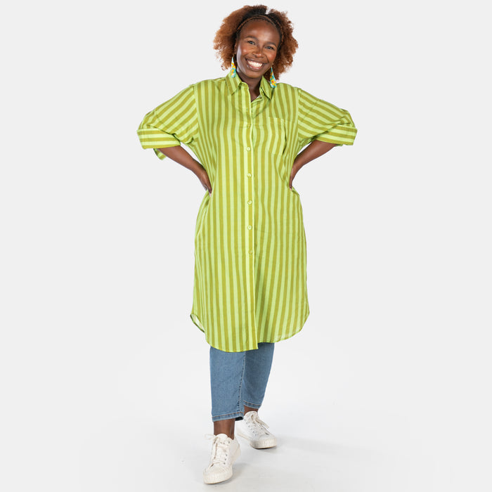Ladies' Stripe Shirt Dress - Olive
