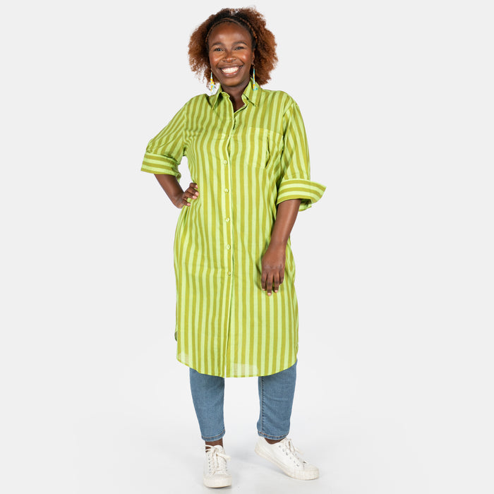 Ladies' Stripe Shirt Dress - Olive