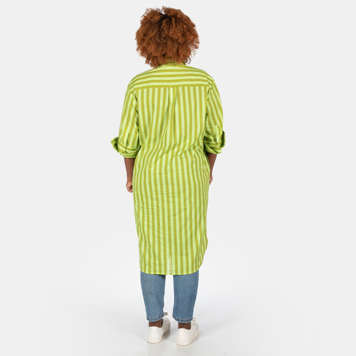 Ladies' Stripe Shirt Dress - Olive