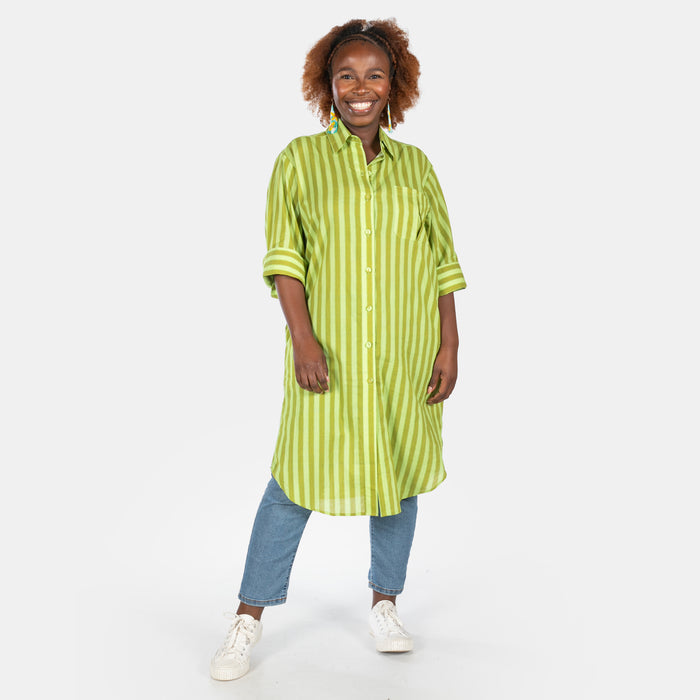 Ladies' Stripe Shirt Dress - Olive